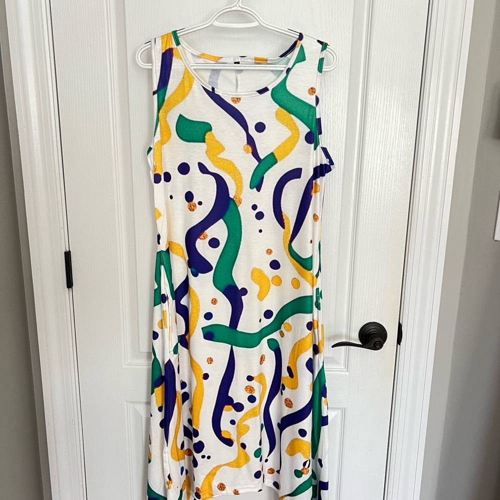 Colorful Mardi Grad Print Sleeveless Dress